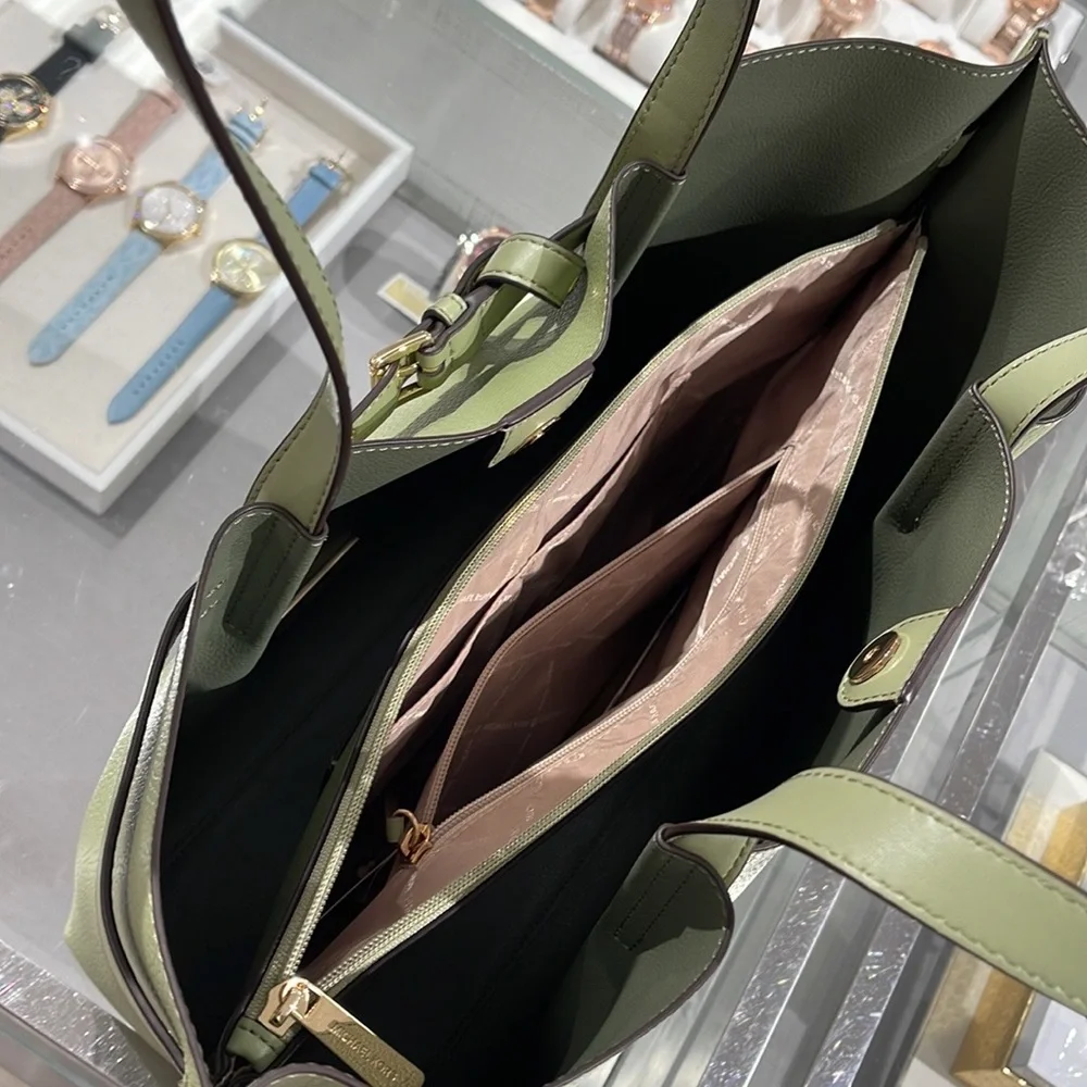 MICHAEL KORS Emilia Large Pebbled Leather Tote Bag Light Sage COLOR - Picture 10 of 16